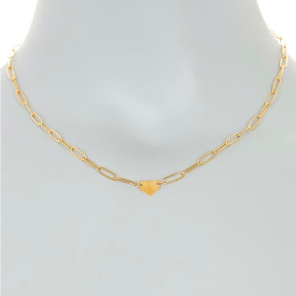 14K Gold Paperclip Chain Heart Necklace